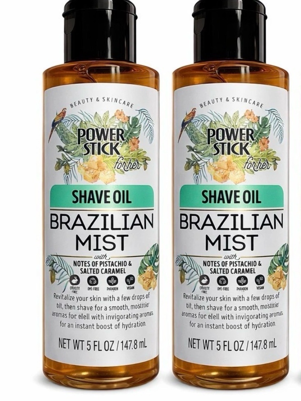 Brazilian Mist Shave Oil for Her - Pistachio & Salted Caramel (Amber) set of 2